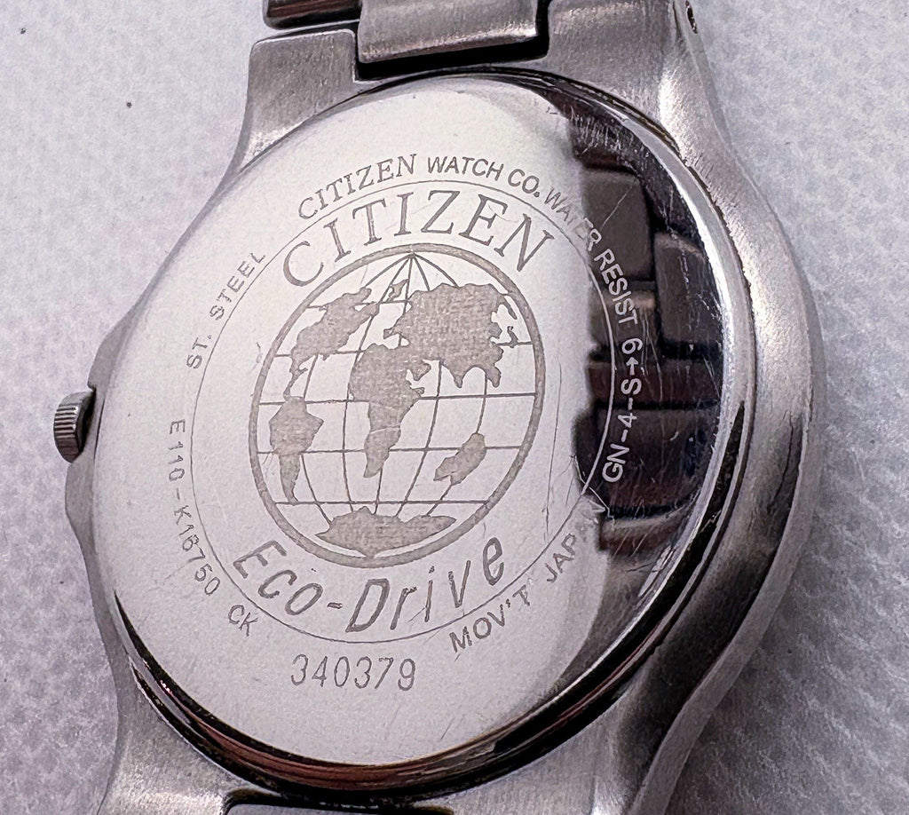 VTG Citizen Eco-Drive E110-K16750 Men's Black Diamond Dial Steel Watch 6” Wrist