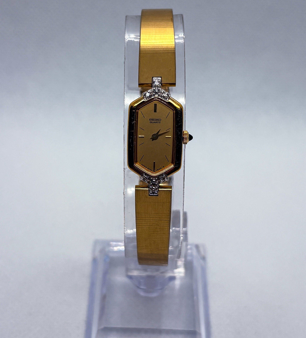 Vintage 1989 Seiko Quartz Ladies Watch 2E20-6459 Gold Tone Diamond Accents