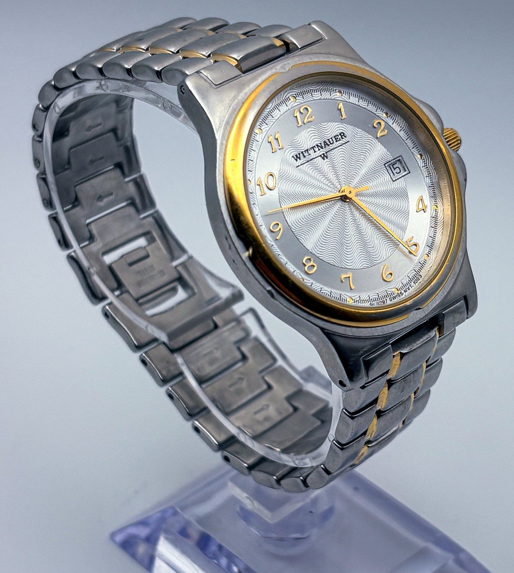 Wittnauer RL8297 Two Tone Quartz 36mm Mens Watch Turbine Guilloche Date