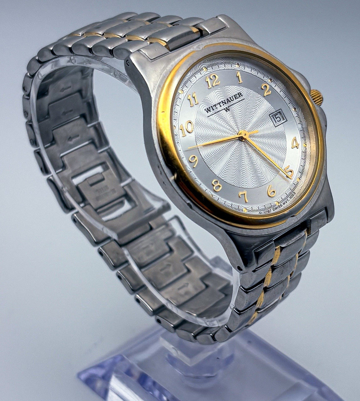 Wittnauer RL8297 Two Tone Quartz 36mm Mens Watch Turbine Guilloche Date