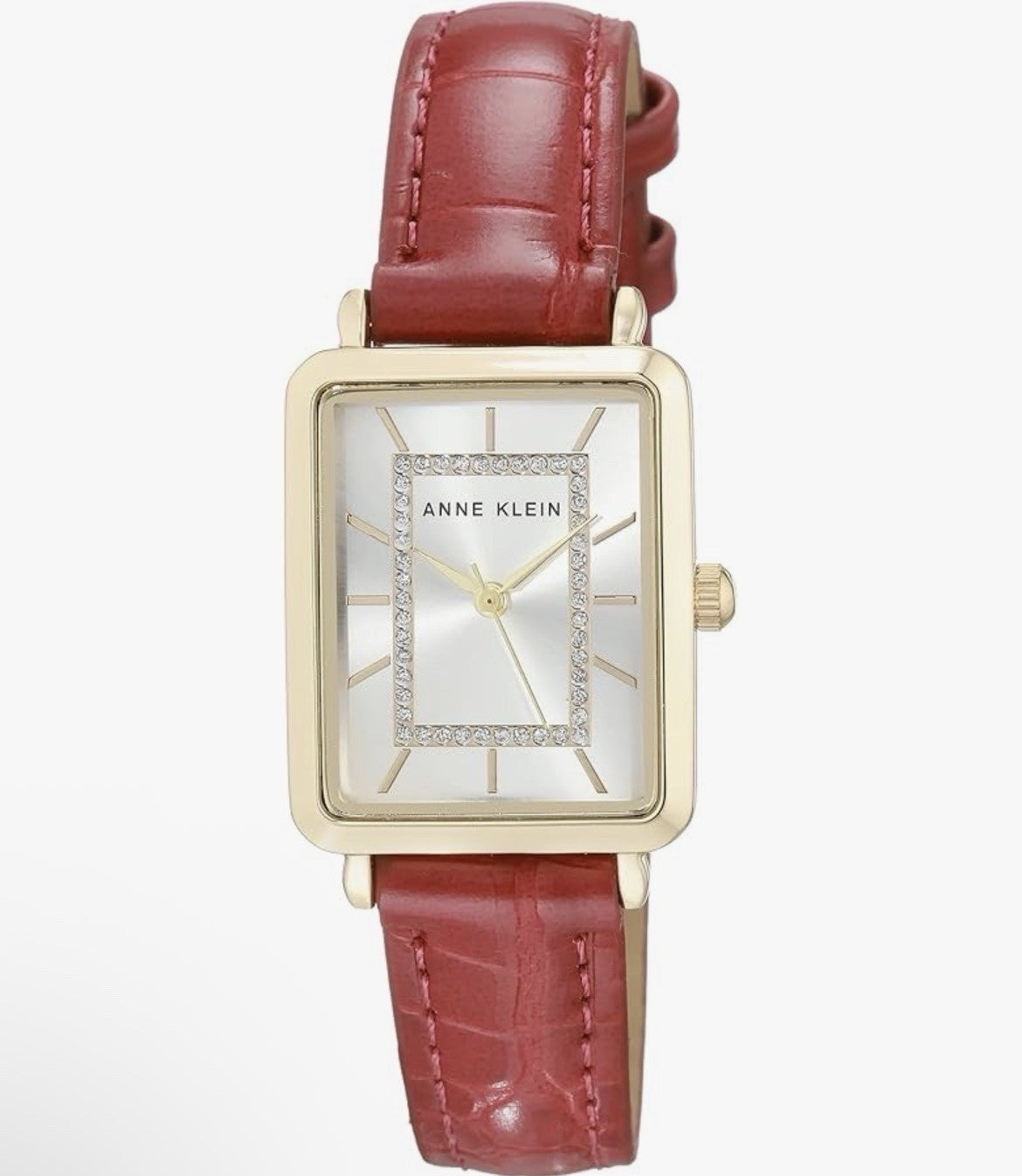 Anne Klein Women's Glitter Accented Croco-Grain Strap Watch, AK/3820 Red/Gold