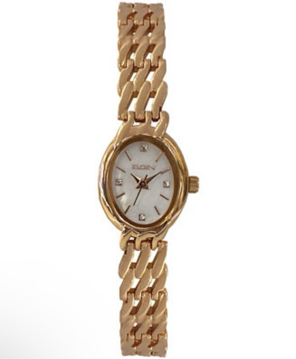 Ladies Elgin Rose Gold Tone Watch Mother Of Pearl 22mm Diamond Markers EG170030