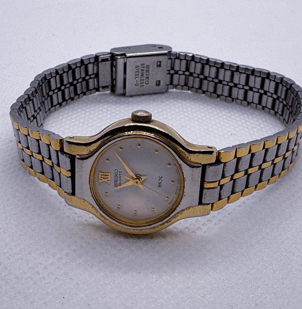 Vintage 1993 Seiko SX Watch Women 19mm White Dial Two Tone V401-0091 Working