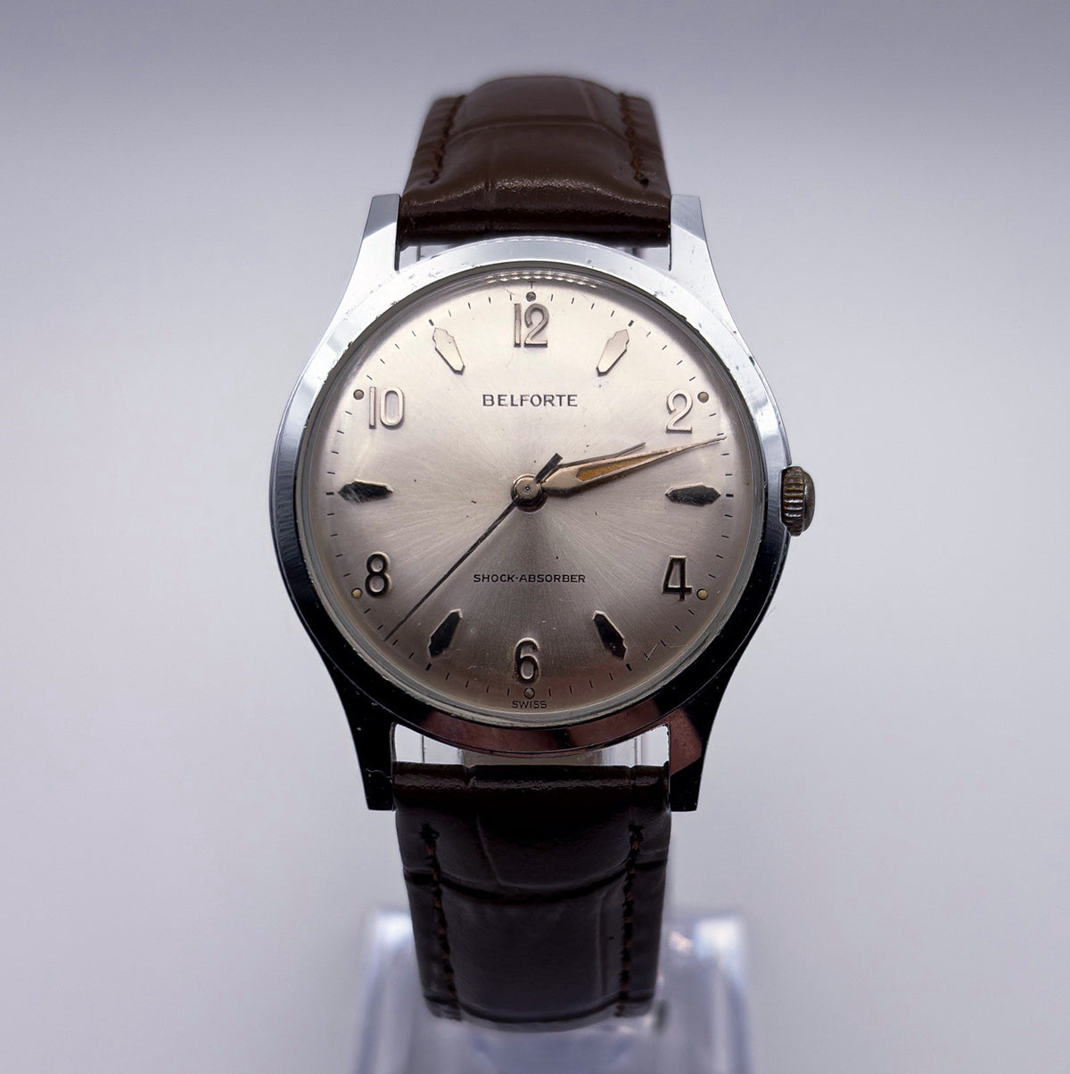 Vintage Belforte Series 9045 Mechanical Manual Wind Mens Field Dress Watch