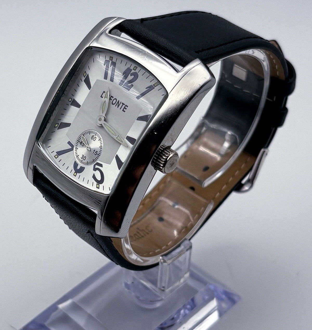Vintage Dufonte by Lucien Piccard 83029SLB Quartz 34mm Mens Tank Watch Date Run