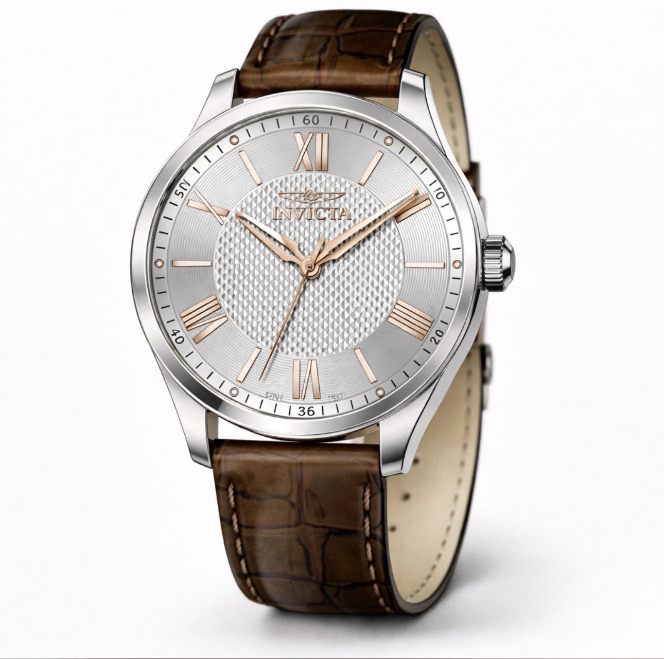 Invicta Celestial 43mm 50461 Silver With Rose Gold SS Dial Brown Leather Band