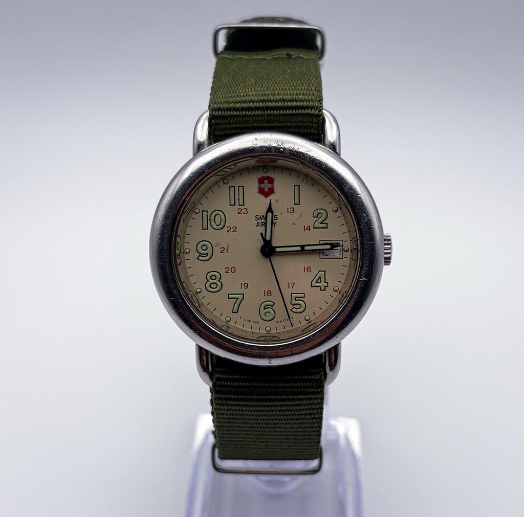 Vintage Swiss Army Cavalry 38mm Men's Field Watch Cream Dial Nylon Date Run