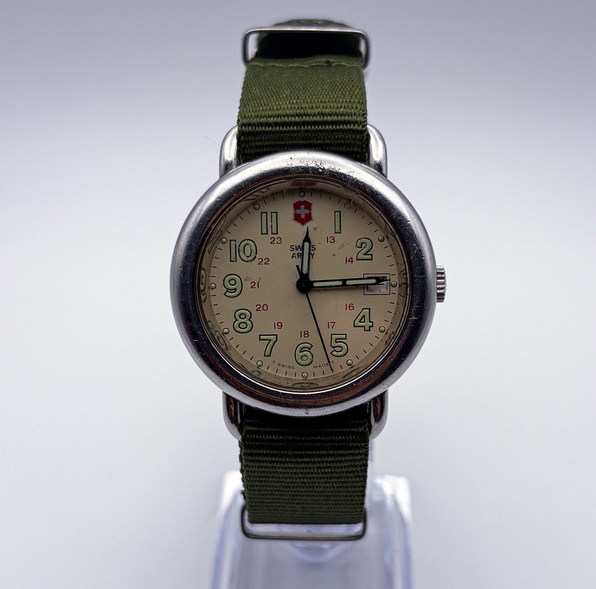 Vintage Swiss Army Cavalry 38mm Men's Field Watch Cream Dial Nylon Date Run