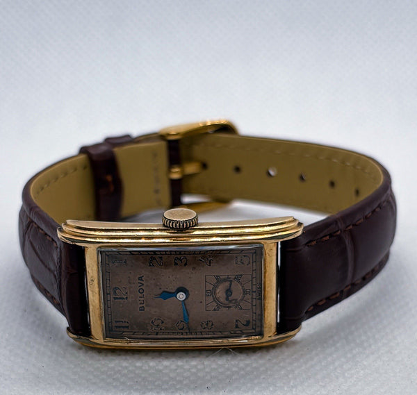 Vintage 1941 Bulova Minute Man ModelE 17J Manual Wind Art Deco Tank Watch 10k GF