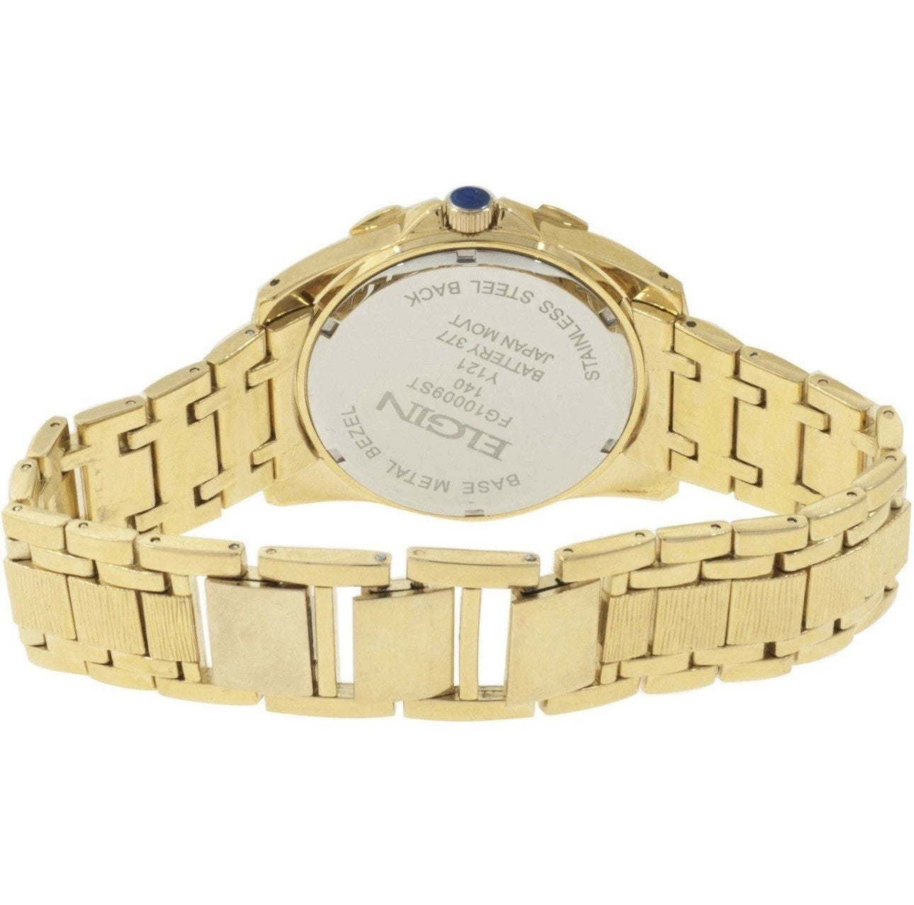 Elgin Men's Watch Bracelet Set Gold Tone with 54 Crystals Gem Bezel FG10009ST