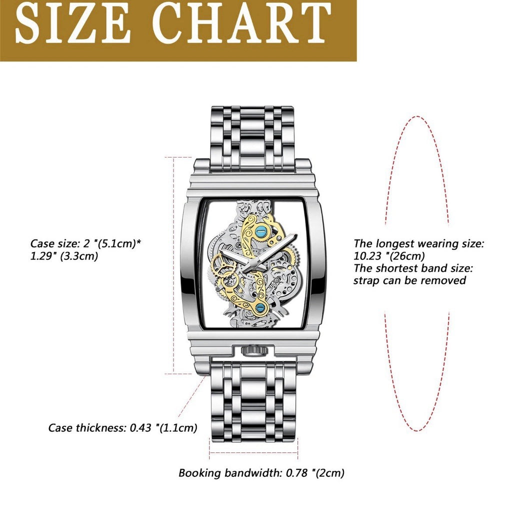Mens Stainless Steel Luminous Hand Square Quartz Wristwatch Steampunk Dial Watch