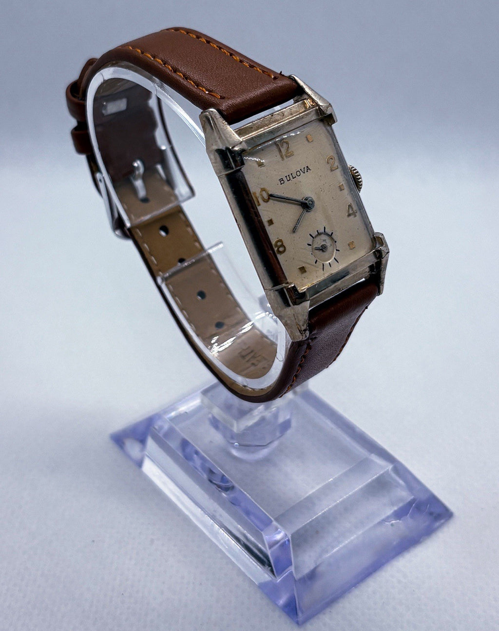Vintage 1947 Bulova His Excellency Tank 10K GF 21J 7AK Manual Wind Mens Watch