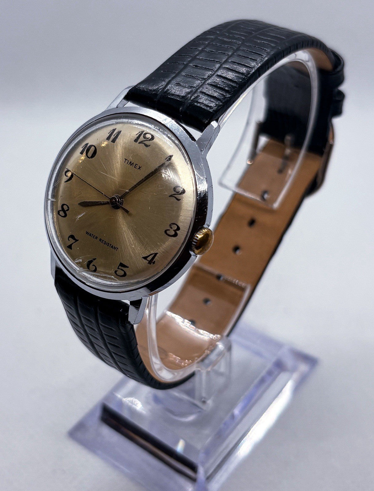 Vintage 1977 Timex Marlin Mechanical Hand Wind Men's Watch 34mm Sunburst Dial