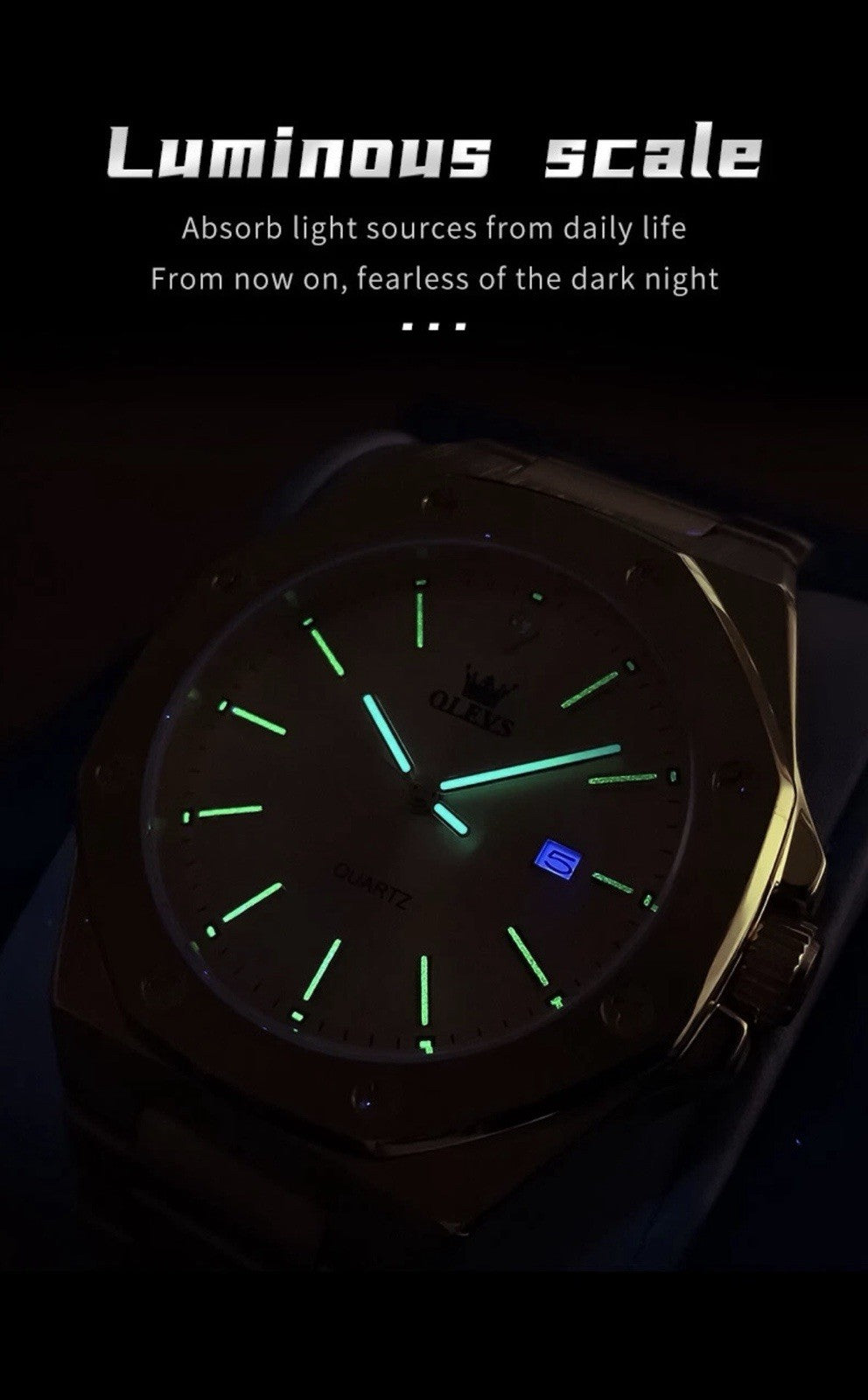 OLEVS Luminous Hands Date Men's Wrist Watch Quartz Waterproof Watch Steel Band