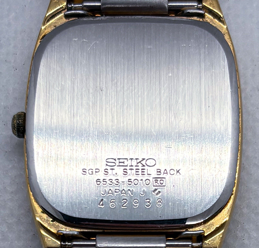 VTG 1984 Seiko Quartz 6533-5010 Gold Plated Textured TV Dial Men's Dress Watch