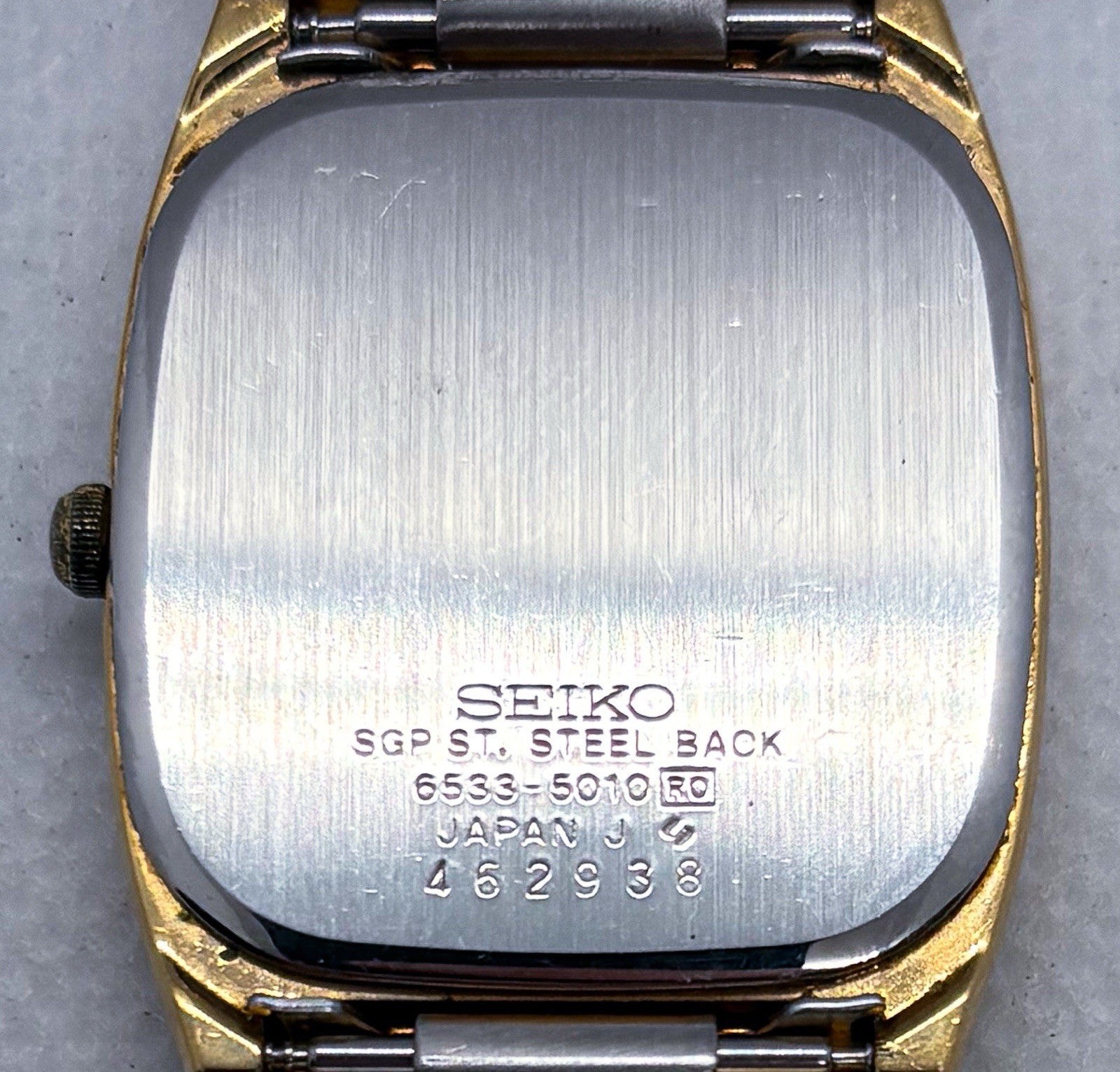 VTG 1984 Seiko Quartz 6533-5010 Gold Plated Textured TV Dial Men's Dress Watch
