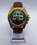 Vintage Armitron 20/2647 Moonphase Men's Watch Tachymeter Green Dial Day Date