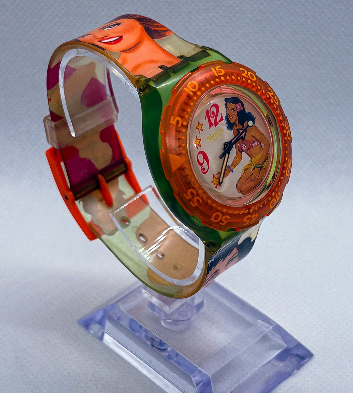Vintage 1994 Swatch Scuba 200 Beach Virgin SDG104 Hula Tropical Watch Working