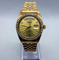 Vintage Gruen President Day Date Quartz Gold Tone Iced Bezel Crystal Men's Watch
