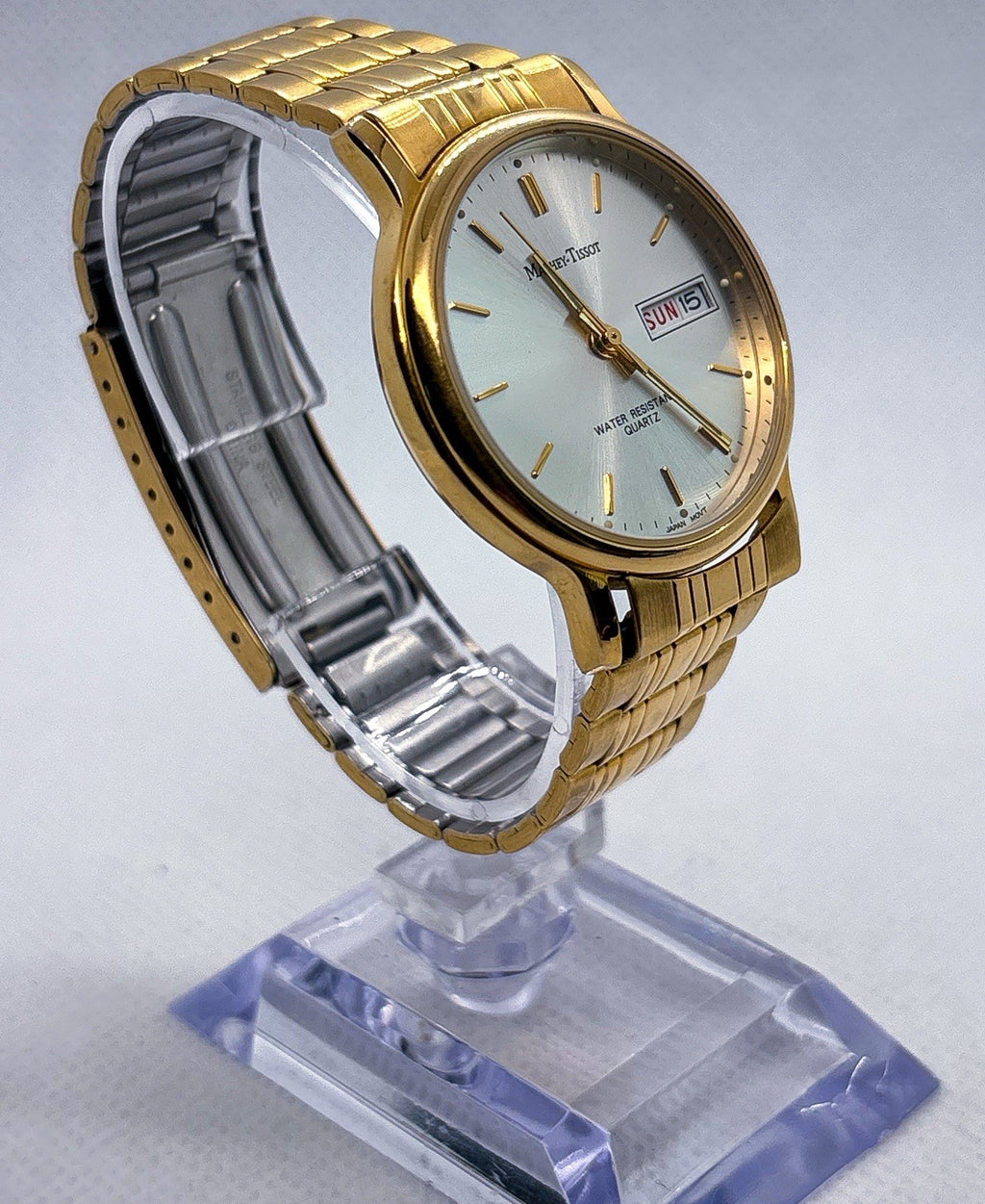 Vintage 1990s Mathey-Tissot MT1313SM Ladies Watch Gold Tone Day Date 36mm Quartz