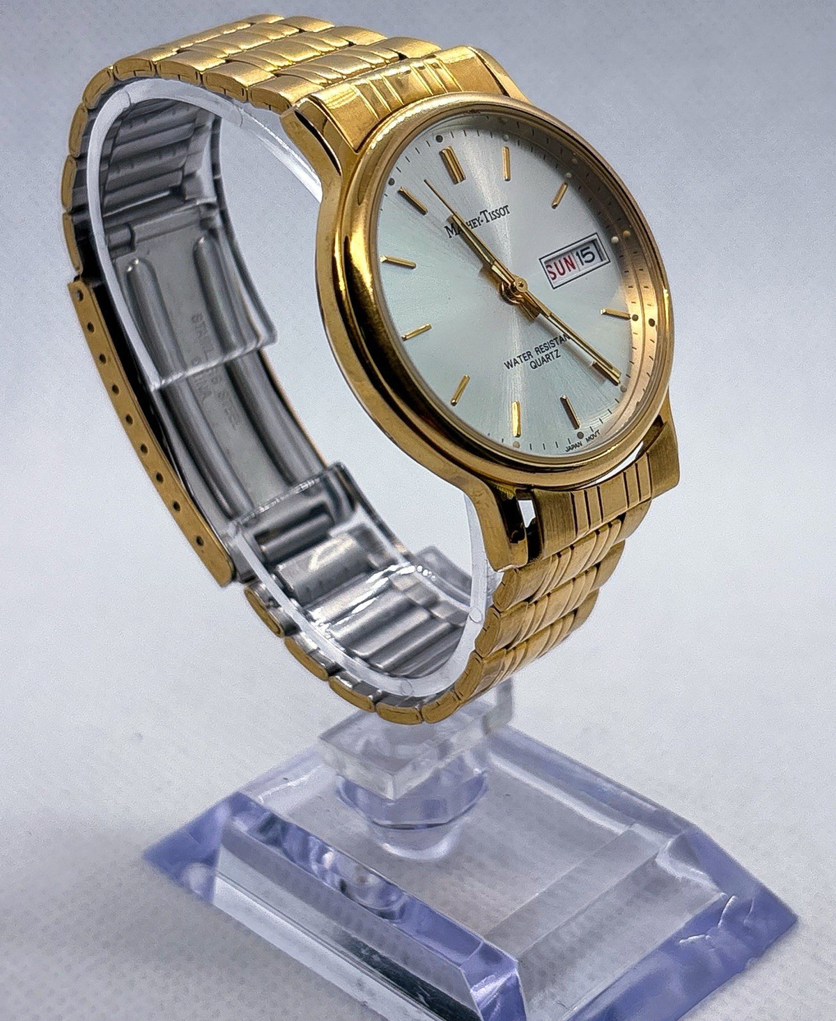 Vintage 1990s Mathey-Tissot MT1313SM Ladies Watch Gold Tone Day Date 36mm Quartz