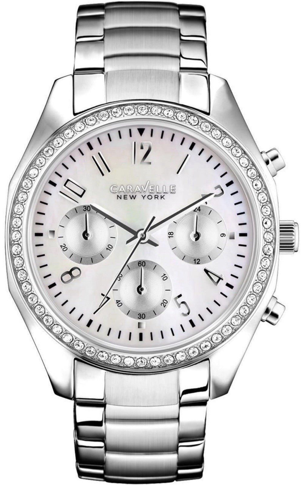 Caravelle Women's Chrono Stainless Steel Case and Bracelet Mother Of Pearl Dial