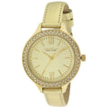 Caravelle New York Ladies Gold Dial Crystal Accent Gold Leather Watch 44L131