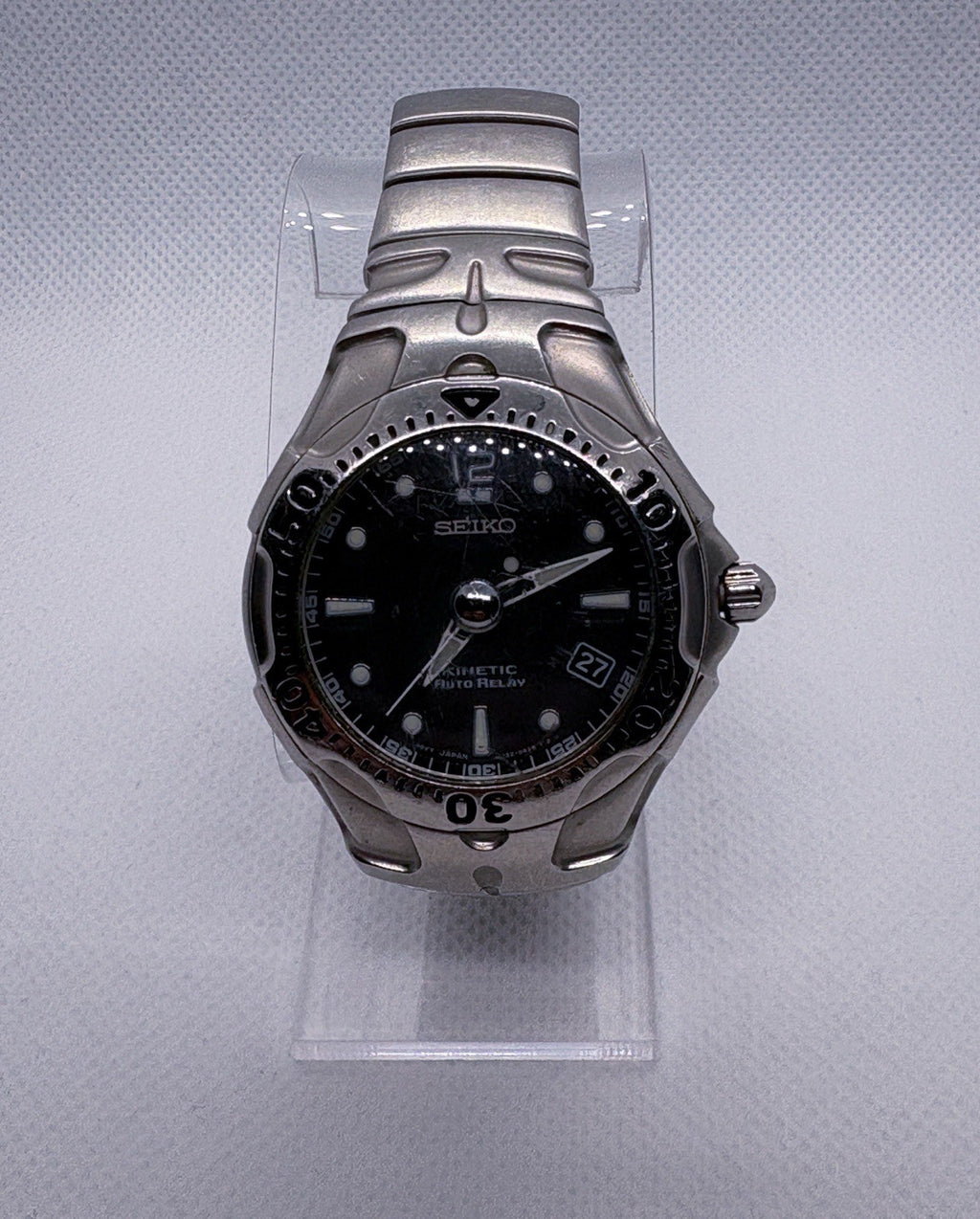Vintage Seiko Kinetic Auto Relay 5J22-0A50 Diver 40mm Black Dial Silver Case