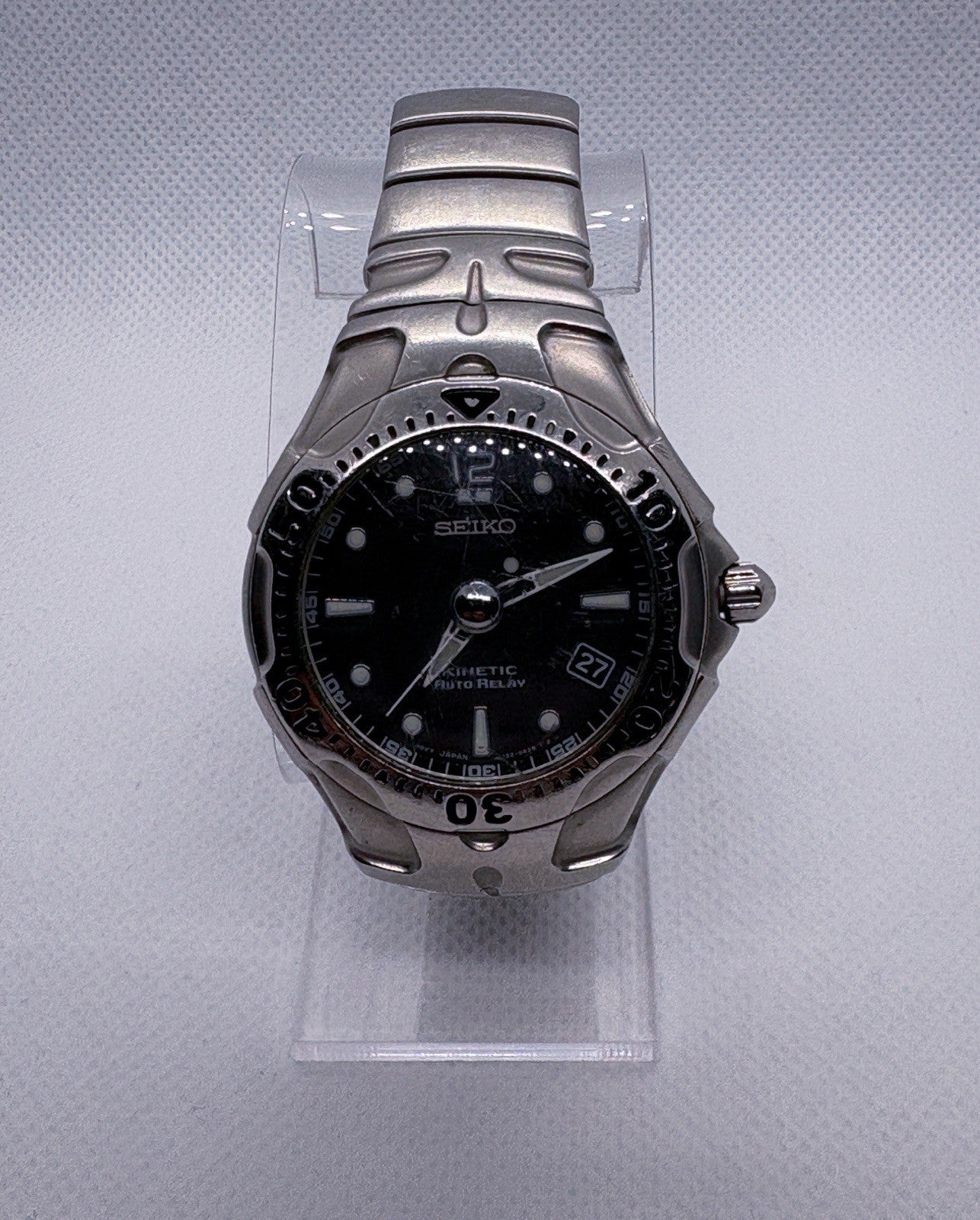 Vintage Seiko Kinetic Auto Relay 5J22-0A50 Diver 40mm Black Dial Silver Case