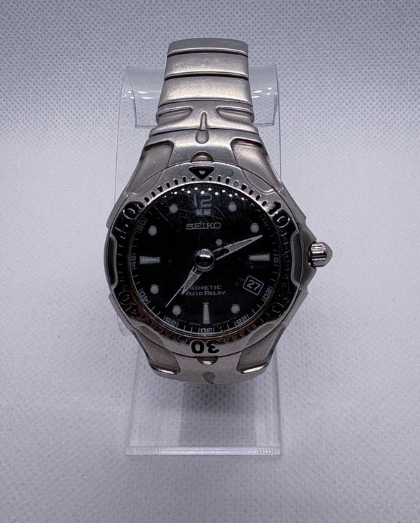 Vintage Seiko Kinetic Auto Relay 5J22-0A50 Diver 40mm Black Dial Silver Case
