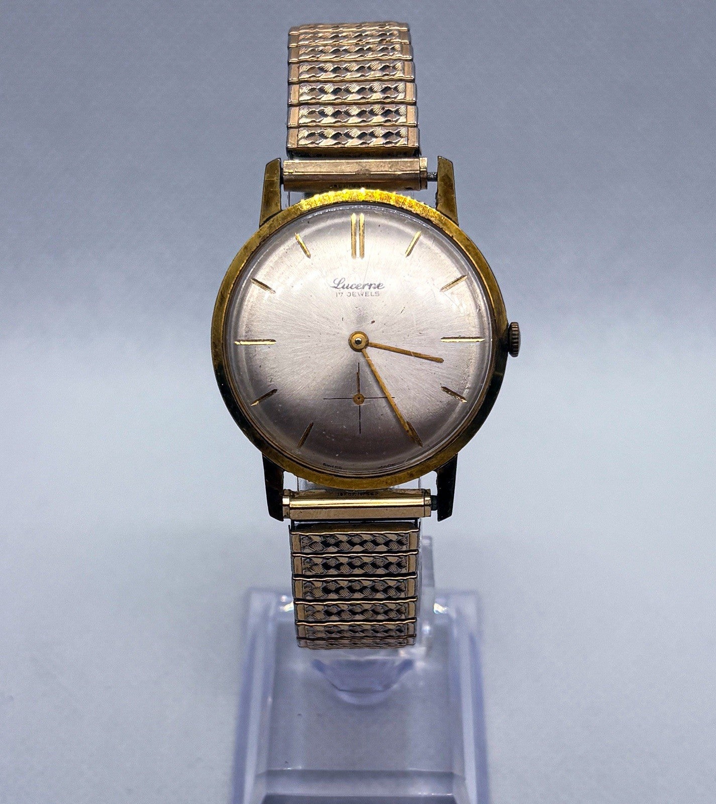 Vintage 1960s Lucerne 17 Jewels Sub Second Hand-Wind Watch Speidel Twist Band