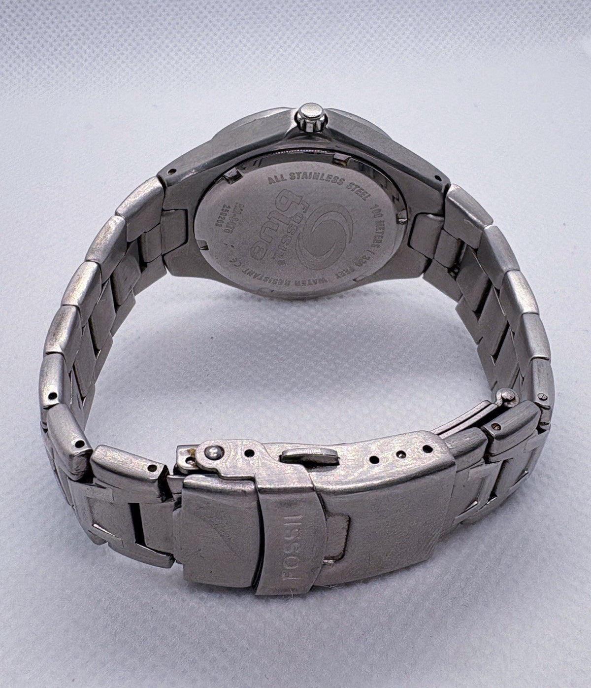 VTG Fossil Blue AM-3457 Women's Watch Blue Green Ombre Sunburst Dial 36mm Silver