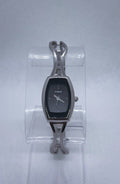 Timex Womens Watch Silver Tone Bangle 18mm Black Dial Tonneau New Battery