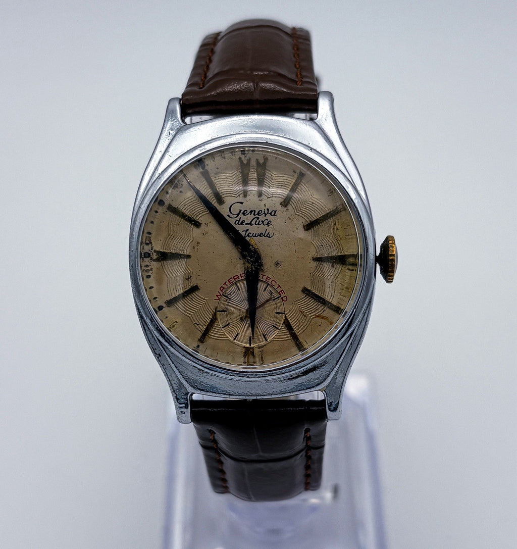 VTG 1962 Geneva De Luxe Mechanical Watch New Crystal Sub Second Guilloche L308U