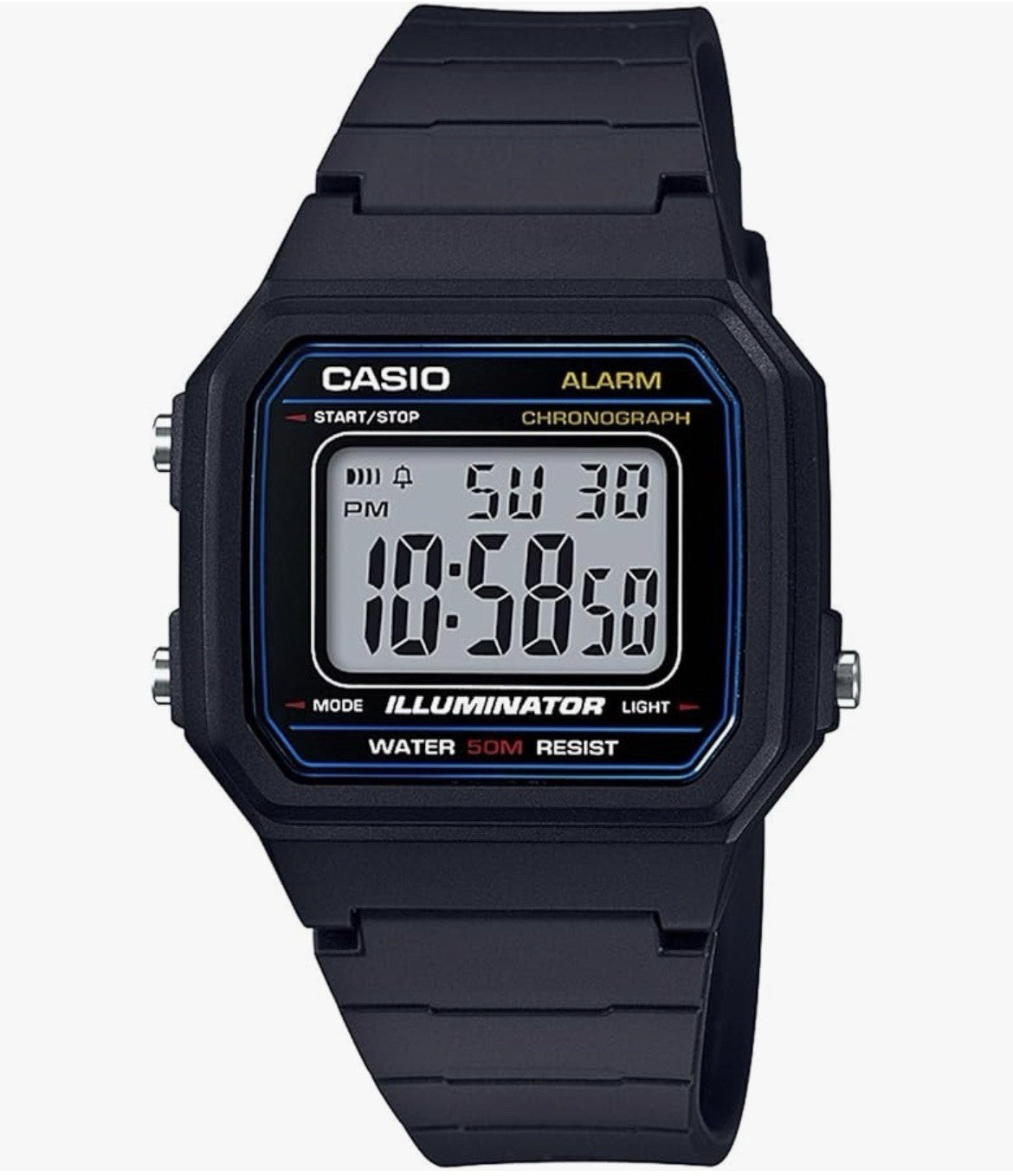 Casio W-217H-1A Men's Digital Quartz Watch NEW 41mm Case Black Resin Strap