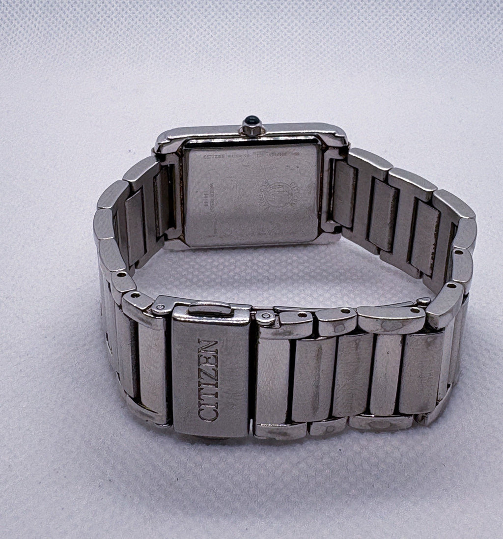 Citizen Eco-Drive Ladies Diamond Tank Watch Silver White Roman Dial EO31-SO44502