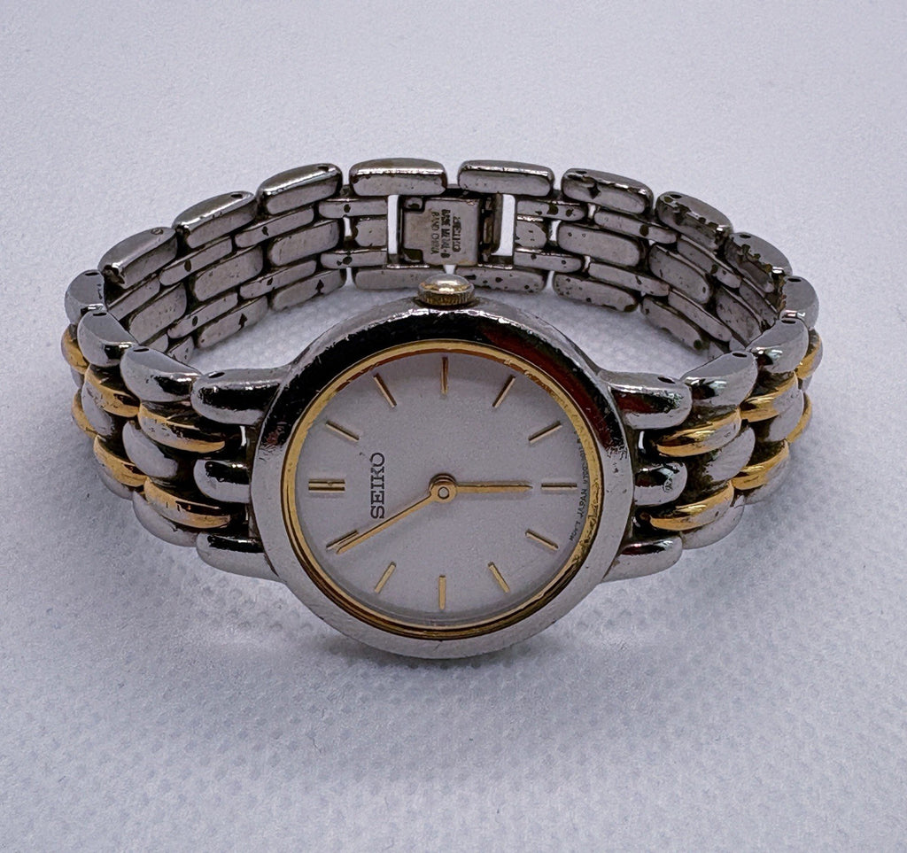 VTG 1997 Seiko V700-6379 Two-Tone Gold Silver Link Bracelet Quartz Women Watch