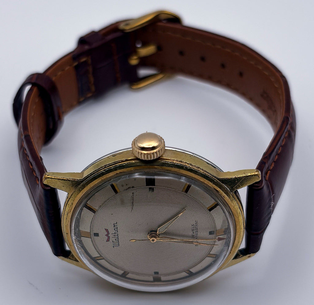 VTG 1960s Waltham 17J Manual Wind Bullseye Pinstripe Gold Plated Mens Watch Runs