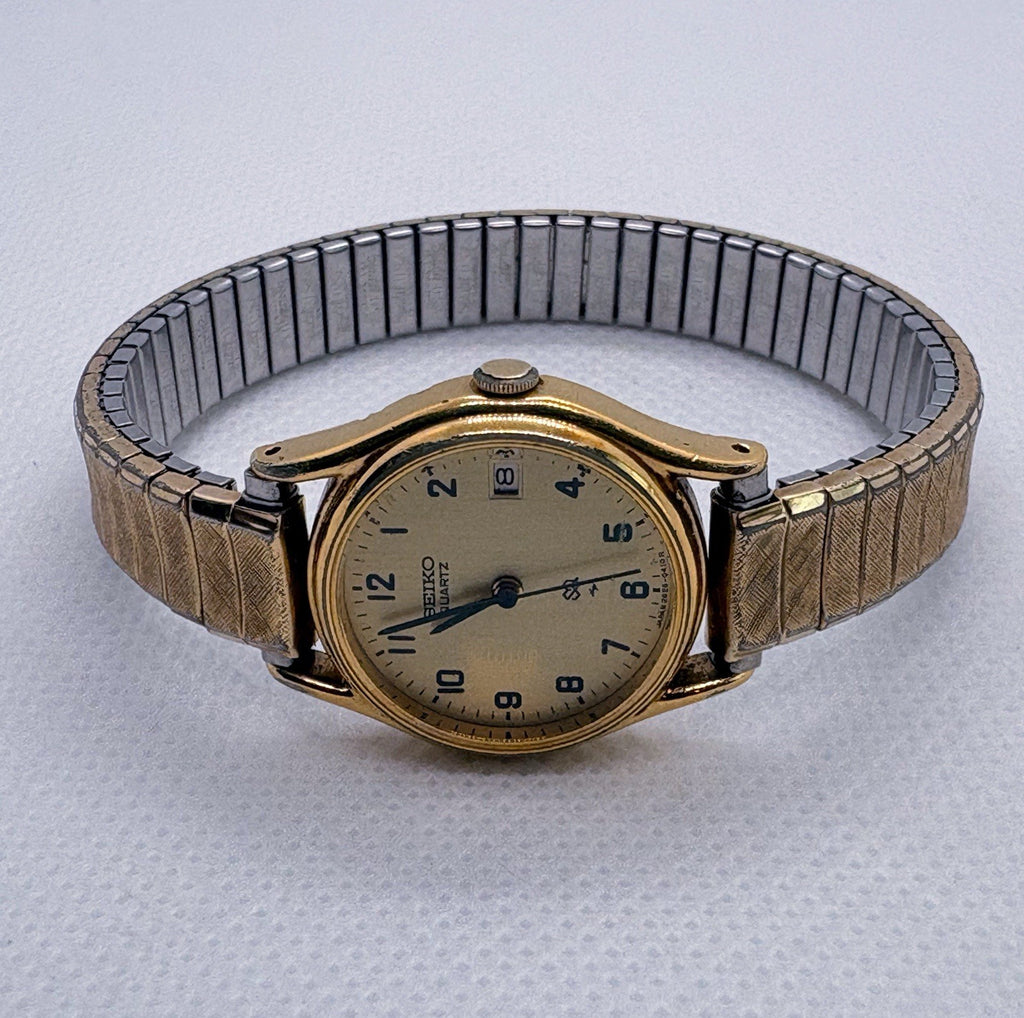 Vintage 1980 Seiko SQ Ladies Quartz Watch 2625-0129 Gold Tone Date Speidel