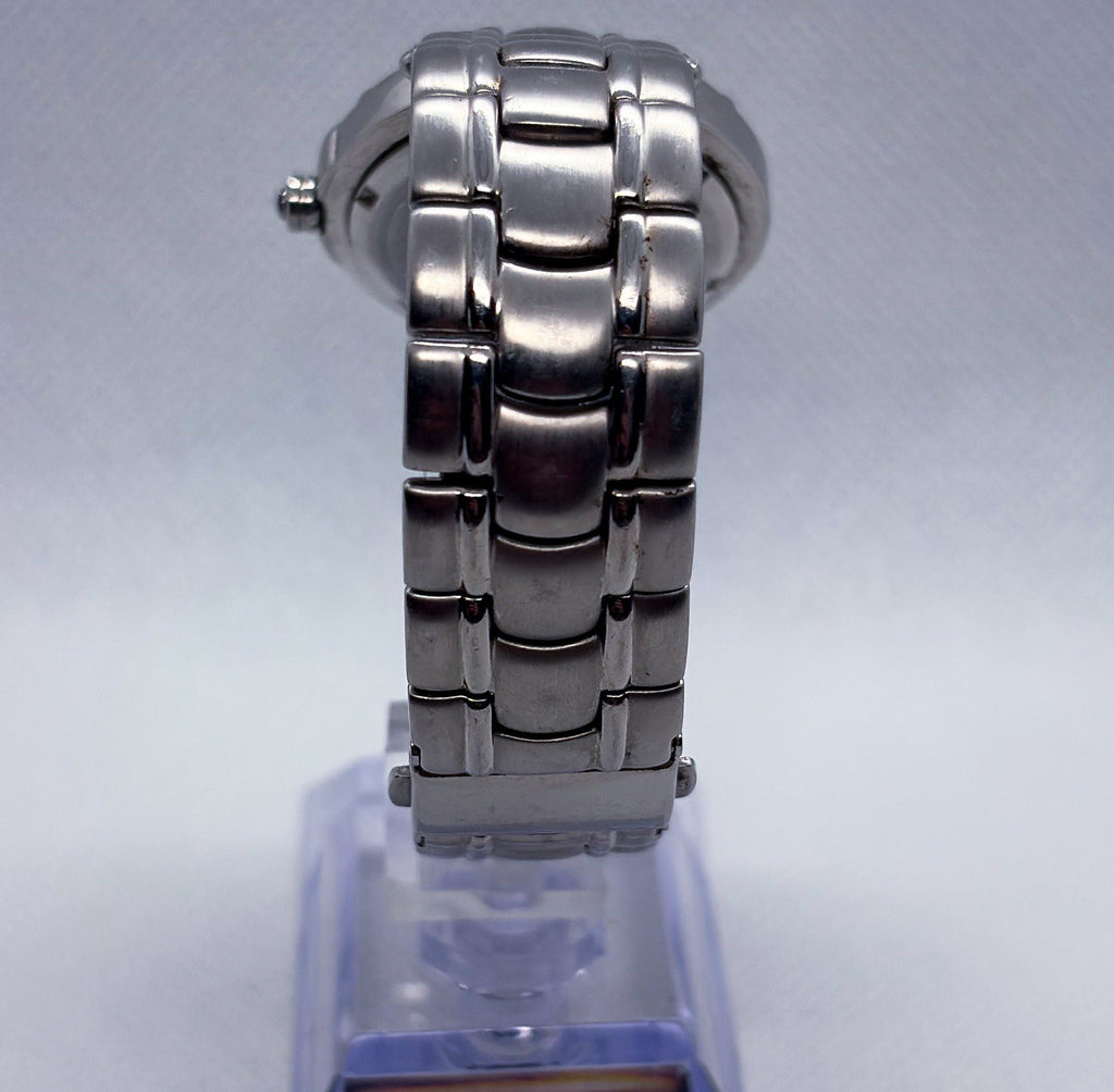 Vintage Geneve Swiss Stainless Steel Silver Guilloche Roman Date Men's Watch