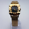 Vintage 1950 Gruen Veri-Thin 10K Gold Filled Faceted Bezel Black Gilt Mens Watch