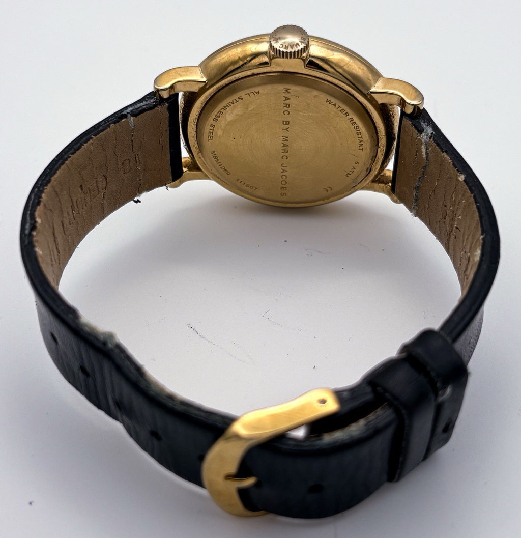 Marc by Marc Jacobs Baker Watch MBM1269 Gold Black Leather Unisex Midsize 36mm