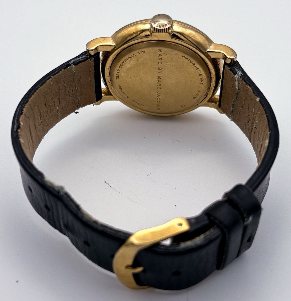 Marc by Marc Jacobs Baker Watch MBM1269 Gold Black Leather Unisex Midsize 36mm