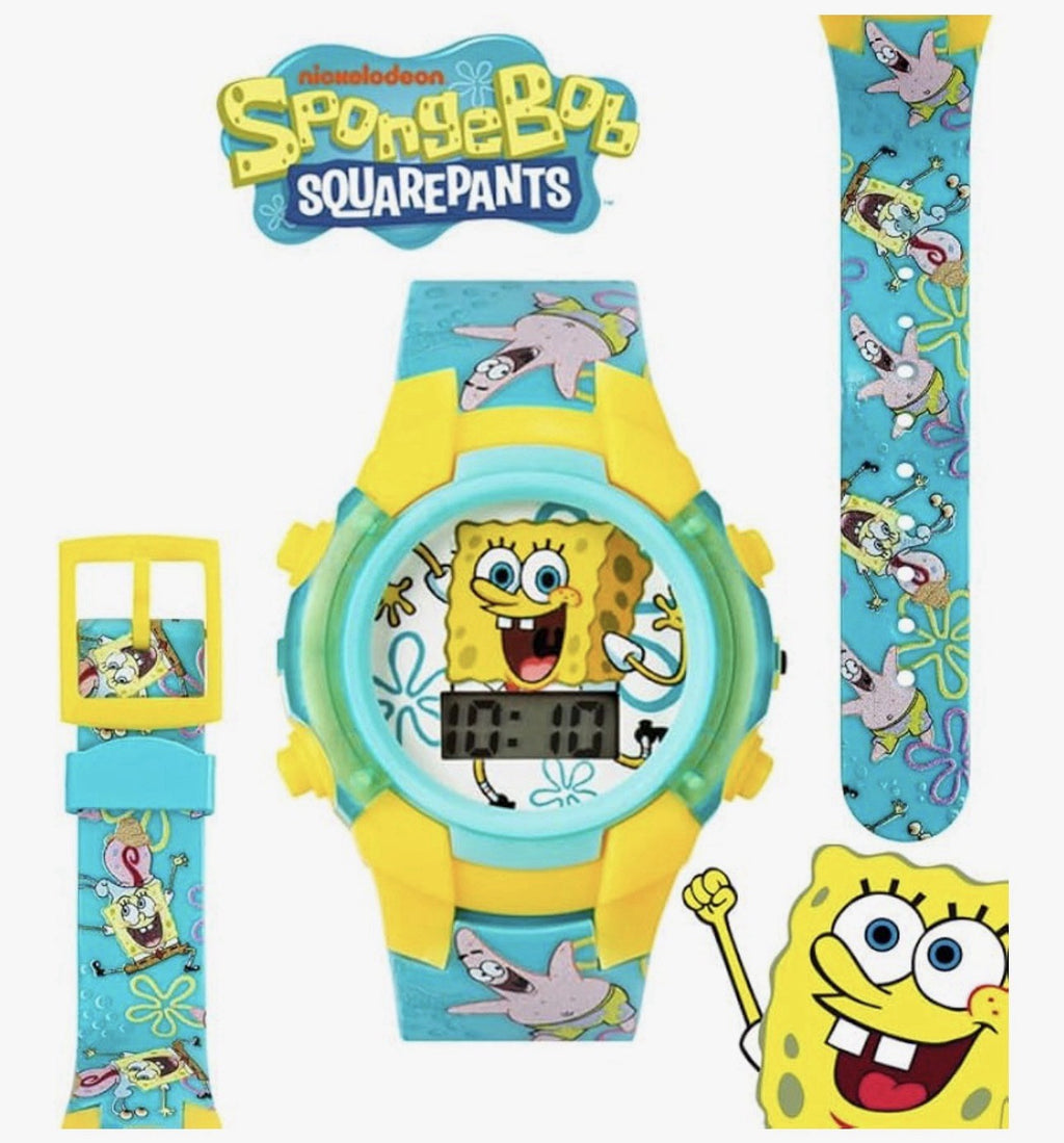 Spongebob Digital Watch w/ Metal Tin Box LCD Interactive Flashing Display