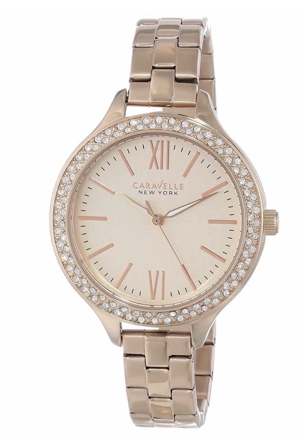 CARAVELLE NEW YORK by Bulova Ladies Wristwatch 44L125 Rose Gold - Gem Bezel 37MM