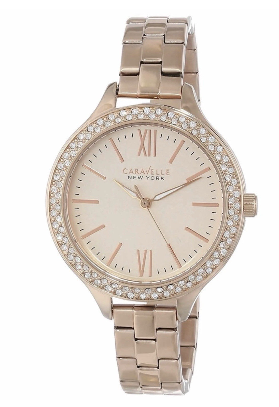 CARAVELLE NEW YORK by Bulova Ladies Wristwatch 44L125 Rose Gold - Gem Bezel 37MM
