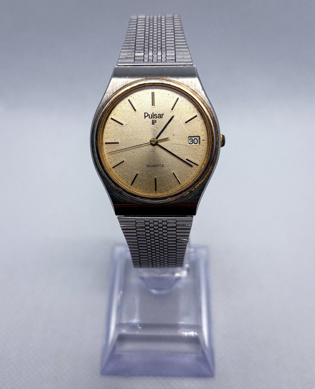Vintage 1982 Pulsar by Seiko Quartz Men’s Watch Y112-7009 Gold Tone 34mm Date