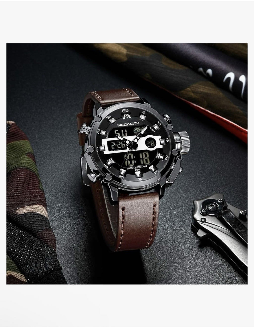 MEGALITH Mens Watch Digital Military Sport Tactical Multifunction 8051M See Desc