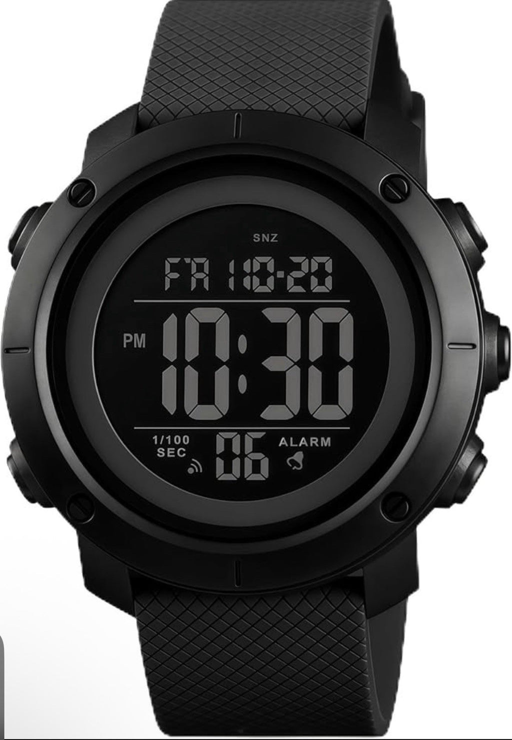 Olazone Quartz Watch Men 5 ATM Black Reverse LCD Digital Alarm Chrono 1426