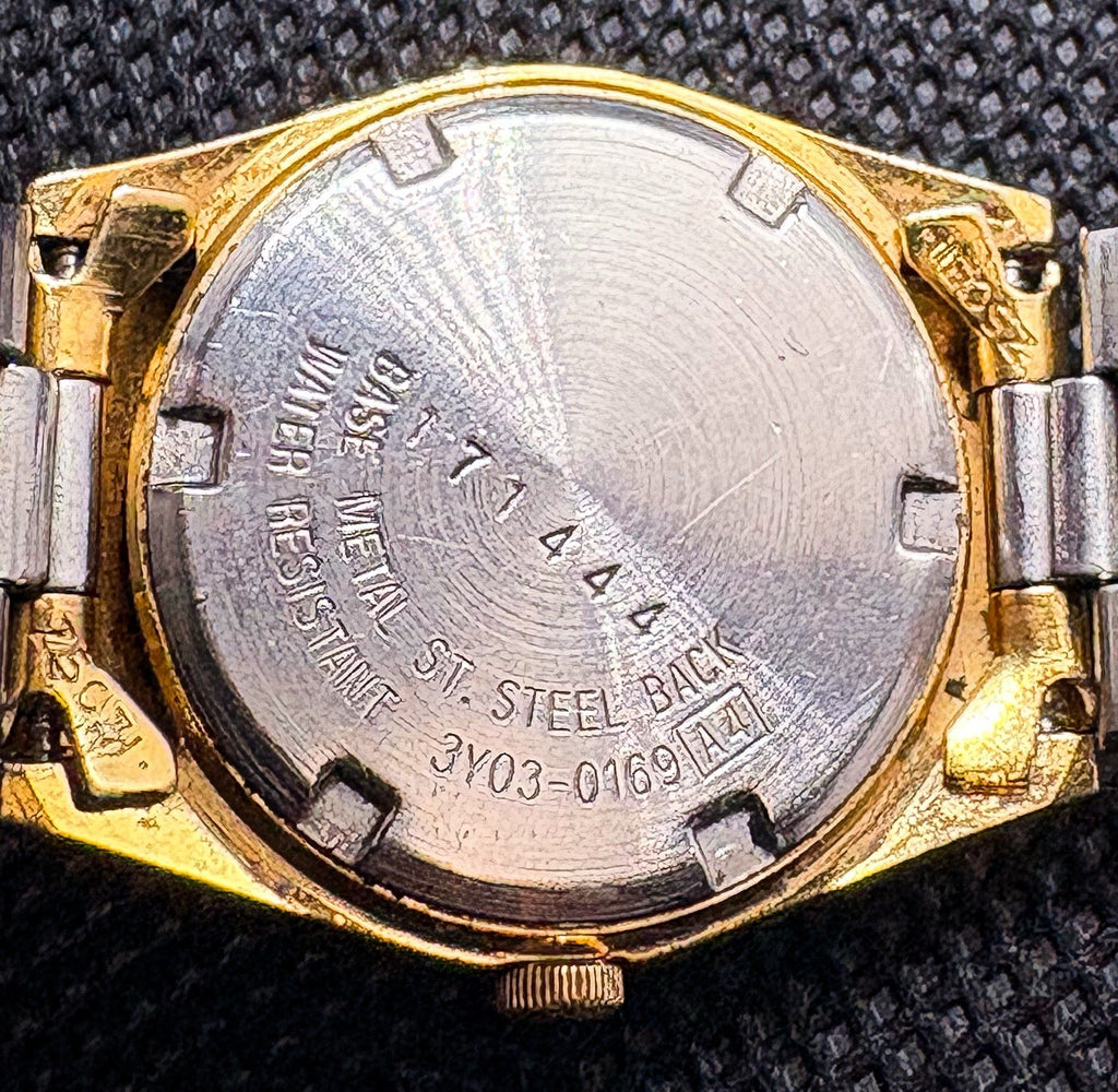 VTG 1991 Seiko SQ President Women's Watch Gold Fluted Bezel Day Date 3Y03-0169